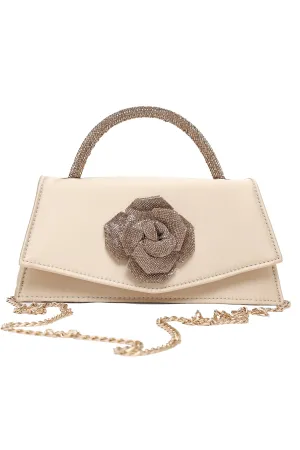 Floral Accent Evening Bag-Beige/Gold