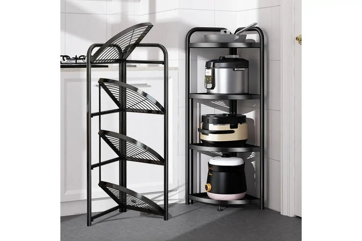 Foldable 4 Tier Steel Triangular Corner Shelving Unit