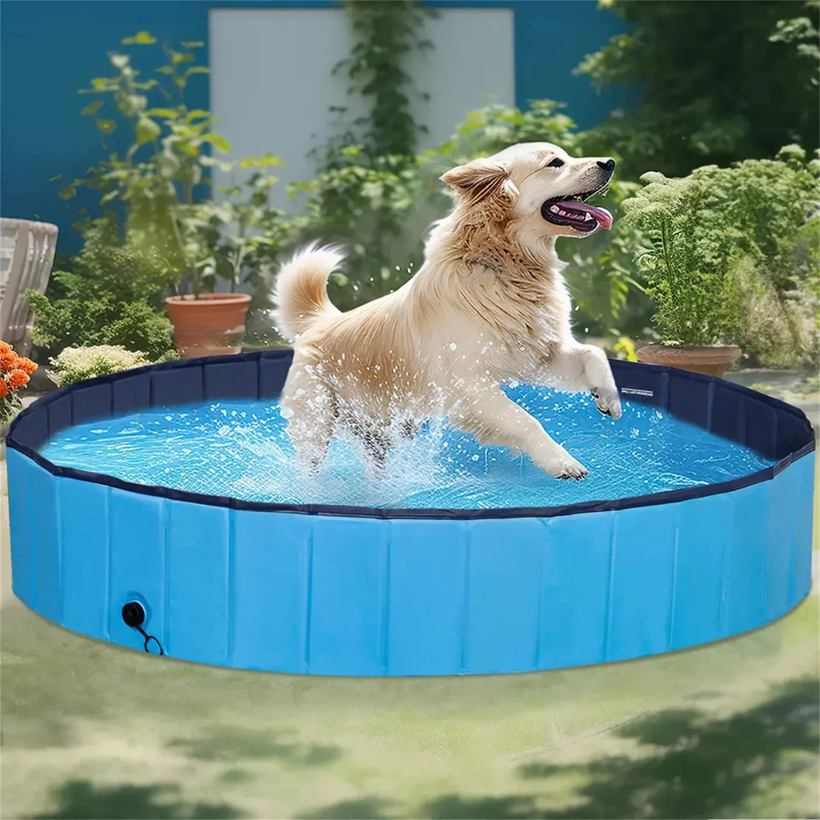 Foldable Dog Pool Pet Swimming Pool Plastic Puppy Cat Shower Outdoor Indoor Blue