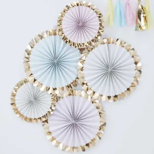 Ginger Ray Gold Foiled Pastel Fan Decorations - 5 Pkt