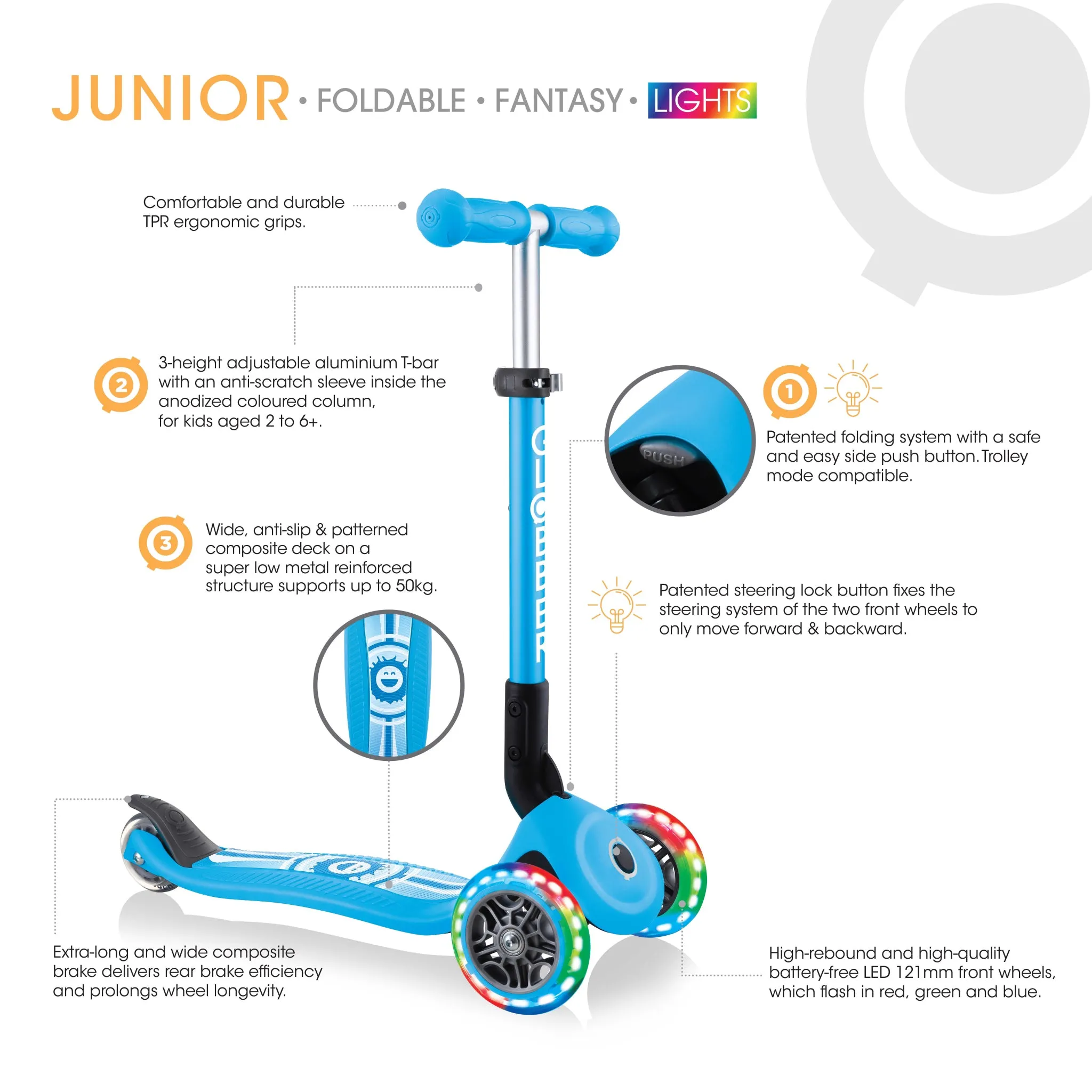 Globber Junior Foldable Fantasy Lights Scooter - Mint / Tribal (2y - 6y)