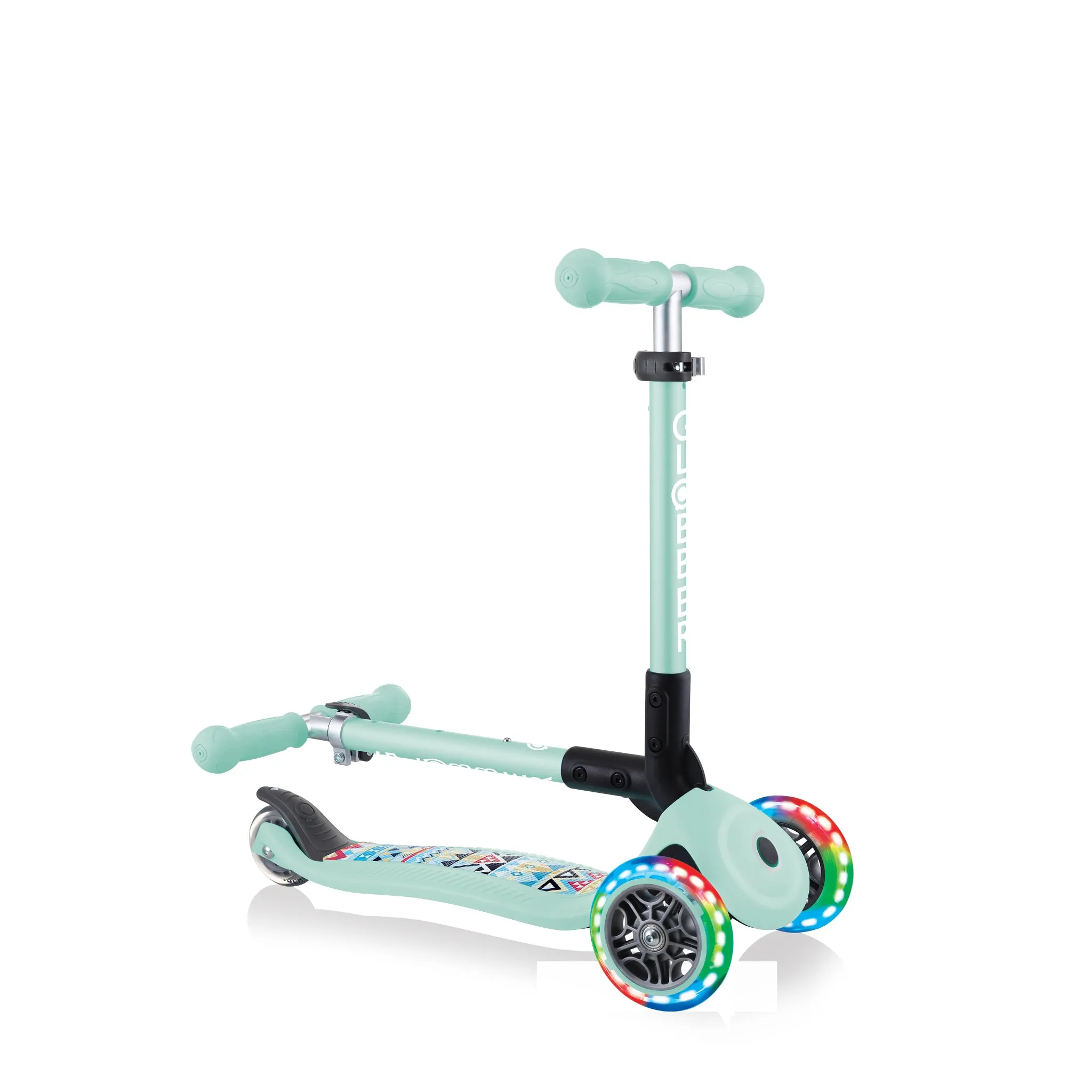 Globber Junior Foldable Fantasy Lights Scooter - Mint / Tribal (2y - 6y)