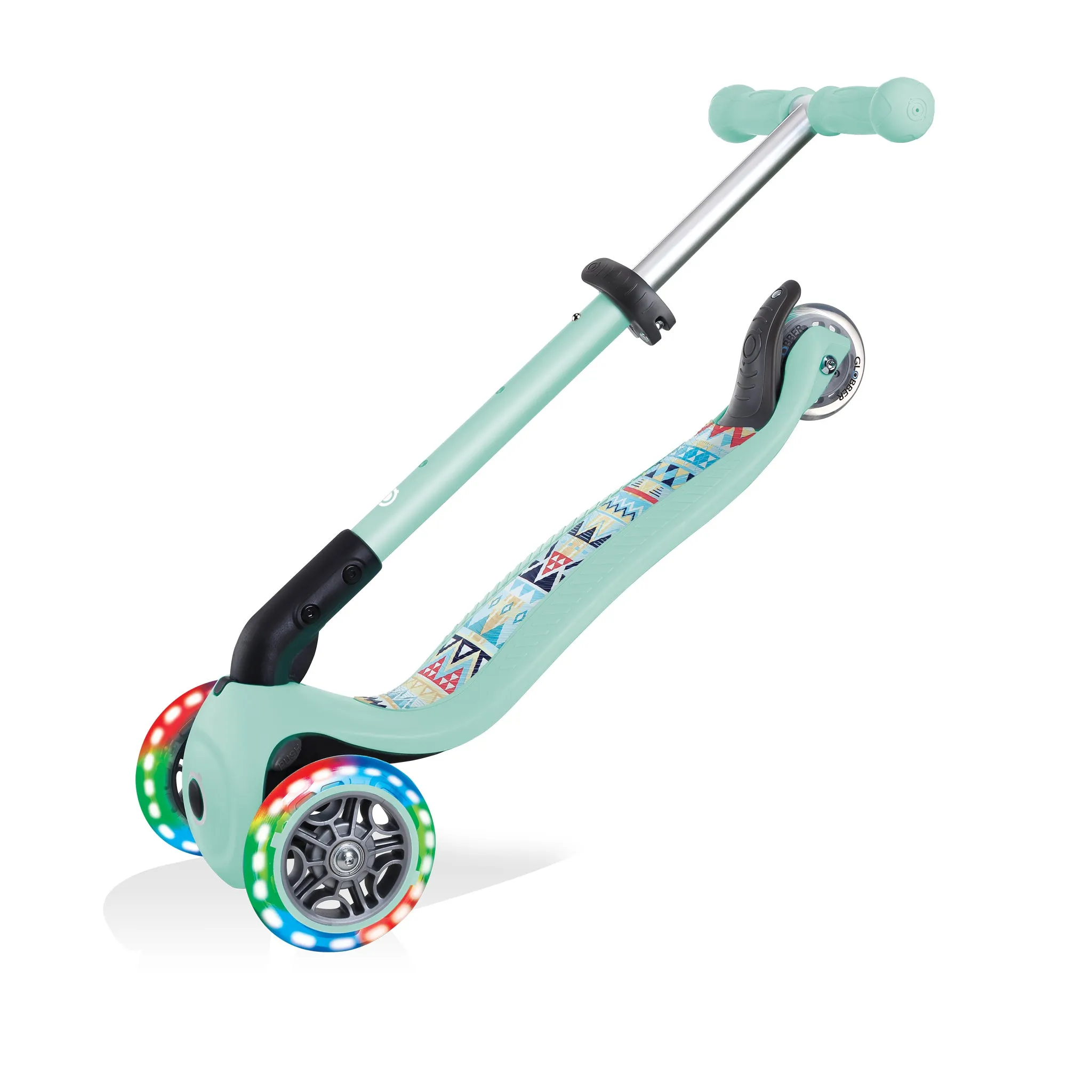 Globber Junior Foldable Fantasy Lights Scooter - Mint / Tribal (2y - 6y)