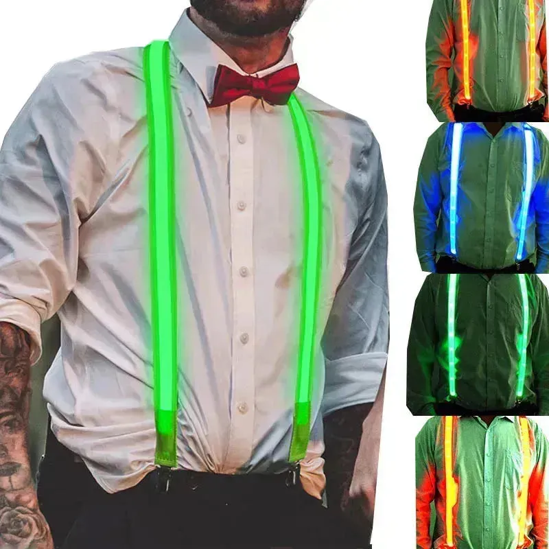 Glow Up Men's Bow Suspenders - Illuminate Your Style for Events and Festivals!