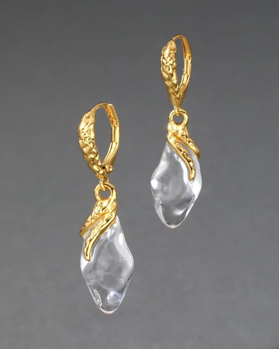 Gold Luminous Lucite Petal Leverback Earring