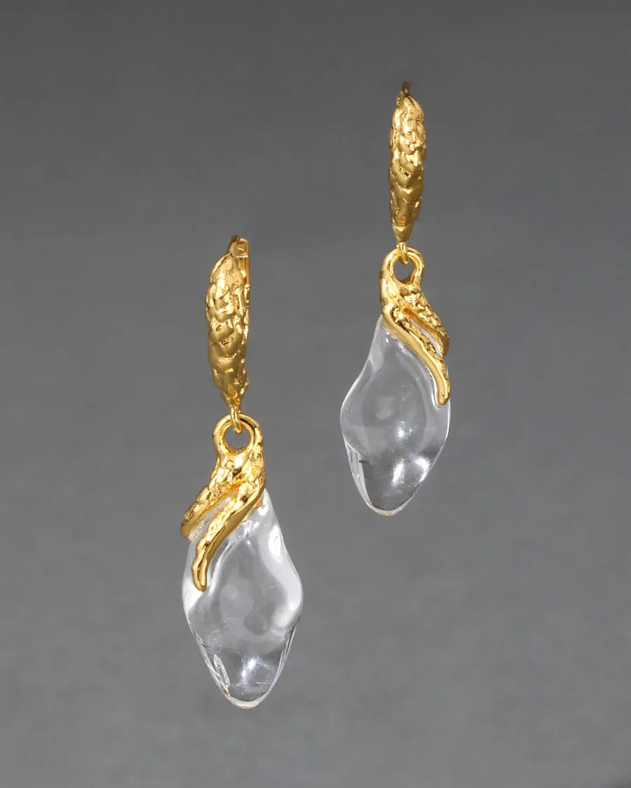 Gold Luminous Lucite Petal Leverback Earring