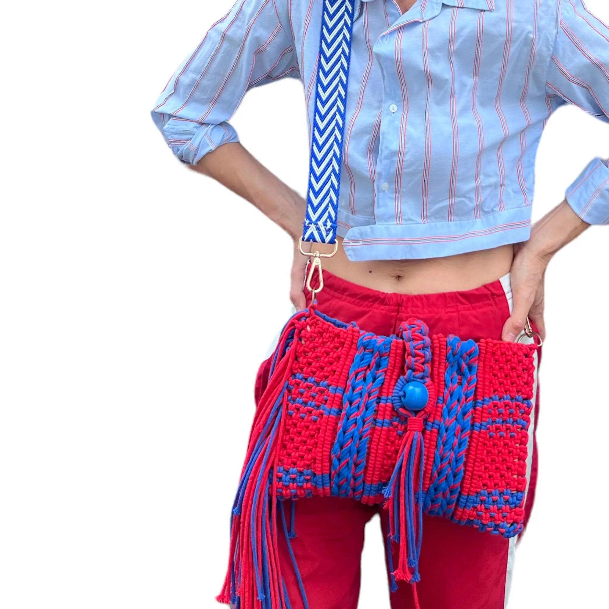 Hailey Red & Blue Macrame Clutch & Shoulder Bag