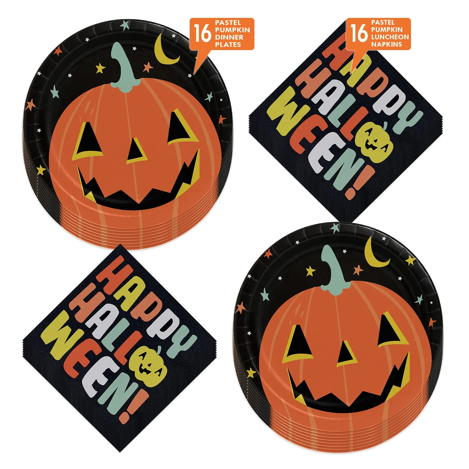 Halloween Party Supplies Pastel Pumpkin Paper Dinner and Lunch Napkins (Serves 16)