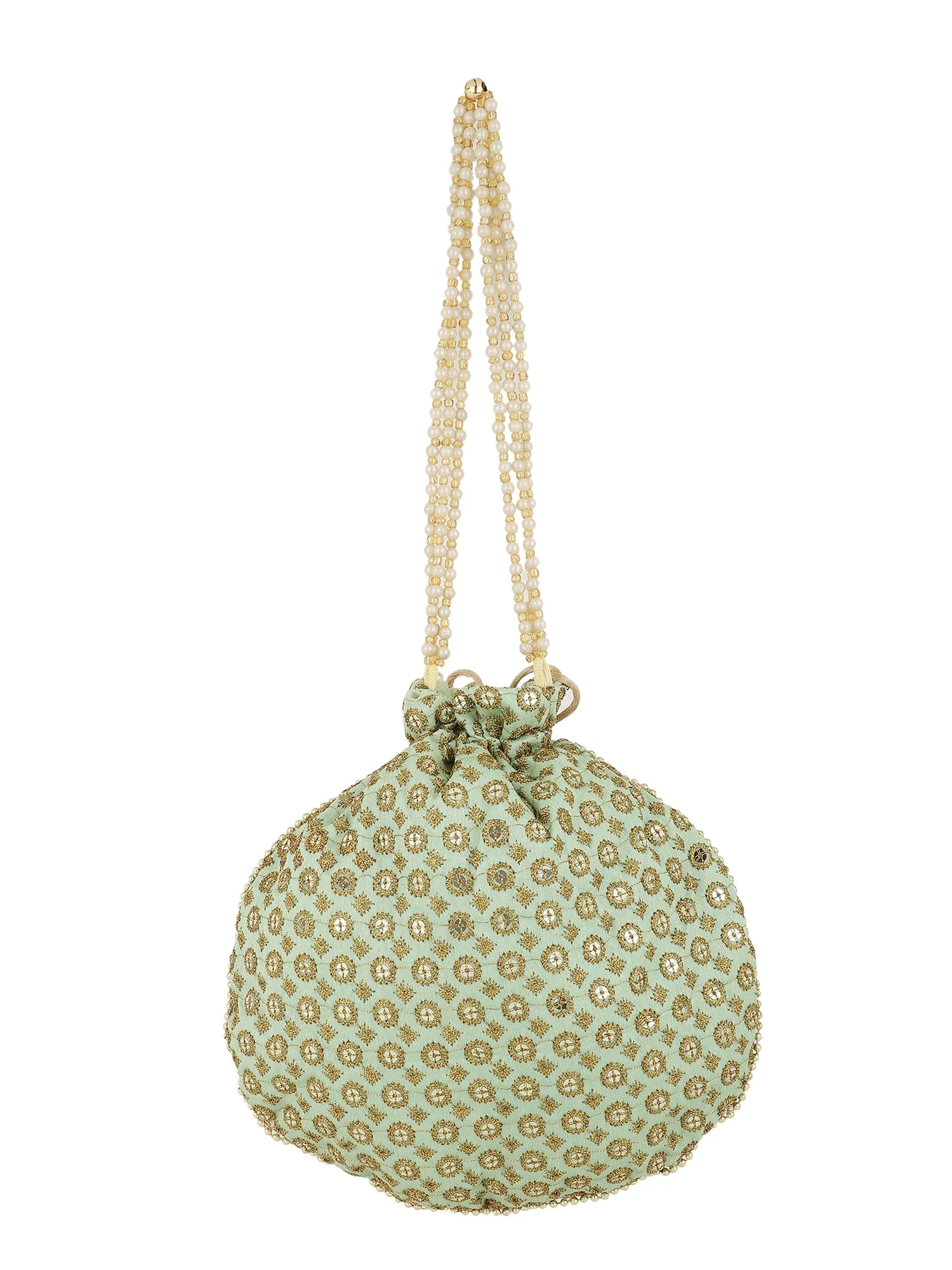 Handcrafted Mint Green embroidery Potli Bag