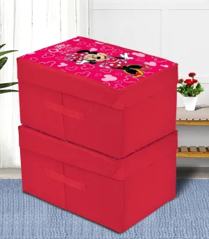 Heart Home Disney Minnie Printed Multipurposes Non-Woven Flodable Storage Box/Oragnizer- Pack of 2 (Pink)-HS43HEARTH26580