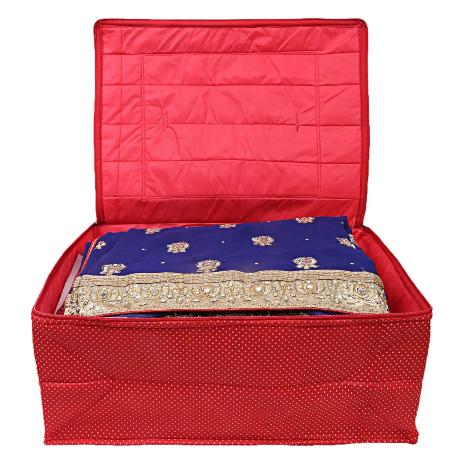 Heart Home Dot Print Polyester Wardrobe Organizer/Cover/Storage Bag For Store Saree, Lehenga, Suit, Dress, Clothes (Red)