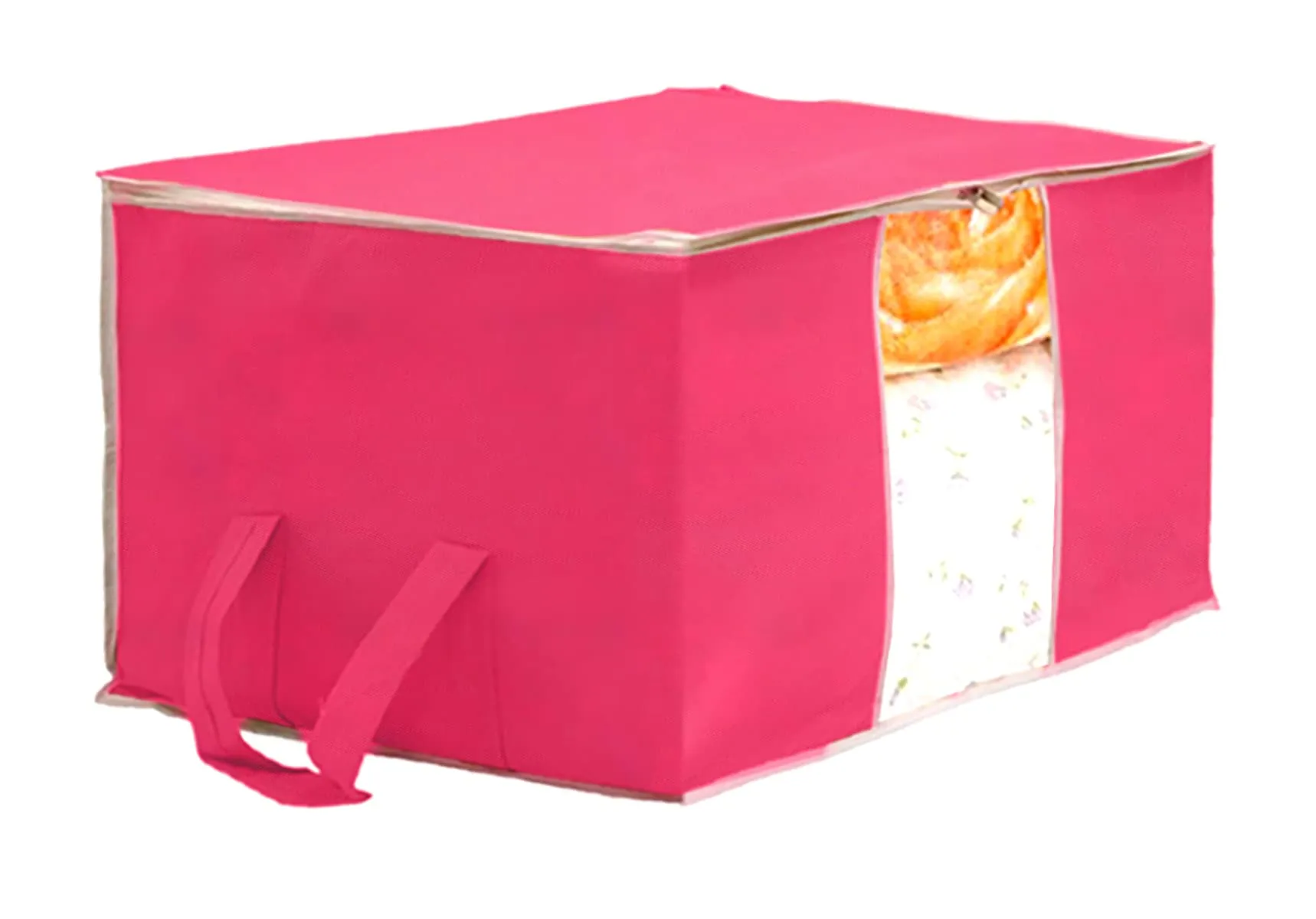 Heart Home Non Woven Underbed Storage Bag With Transparent Window- Pack of 6 (Pink)-HS43HEARTH26734