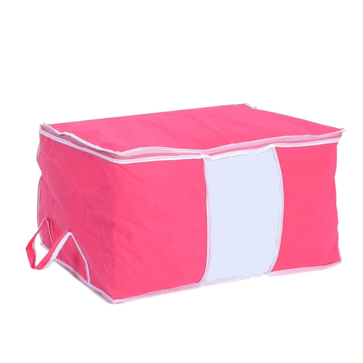 Heart Home Non Woven Underbed Storage Bag With Transparent Window- Pack of 6 (Pink)-HS43HEARTH26734