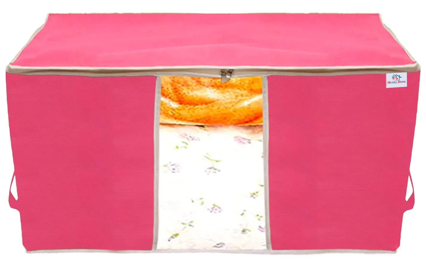 Heart Home Non Woven Underbed Storage Bag With Transparent Window- Pack of 6 (Pink)-HS43HEARTH26734