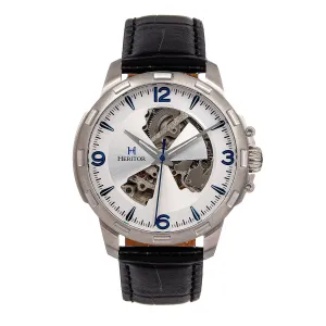 Heritor Automatic Theo Semi-Skeleton Leather-Band Watch - White