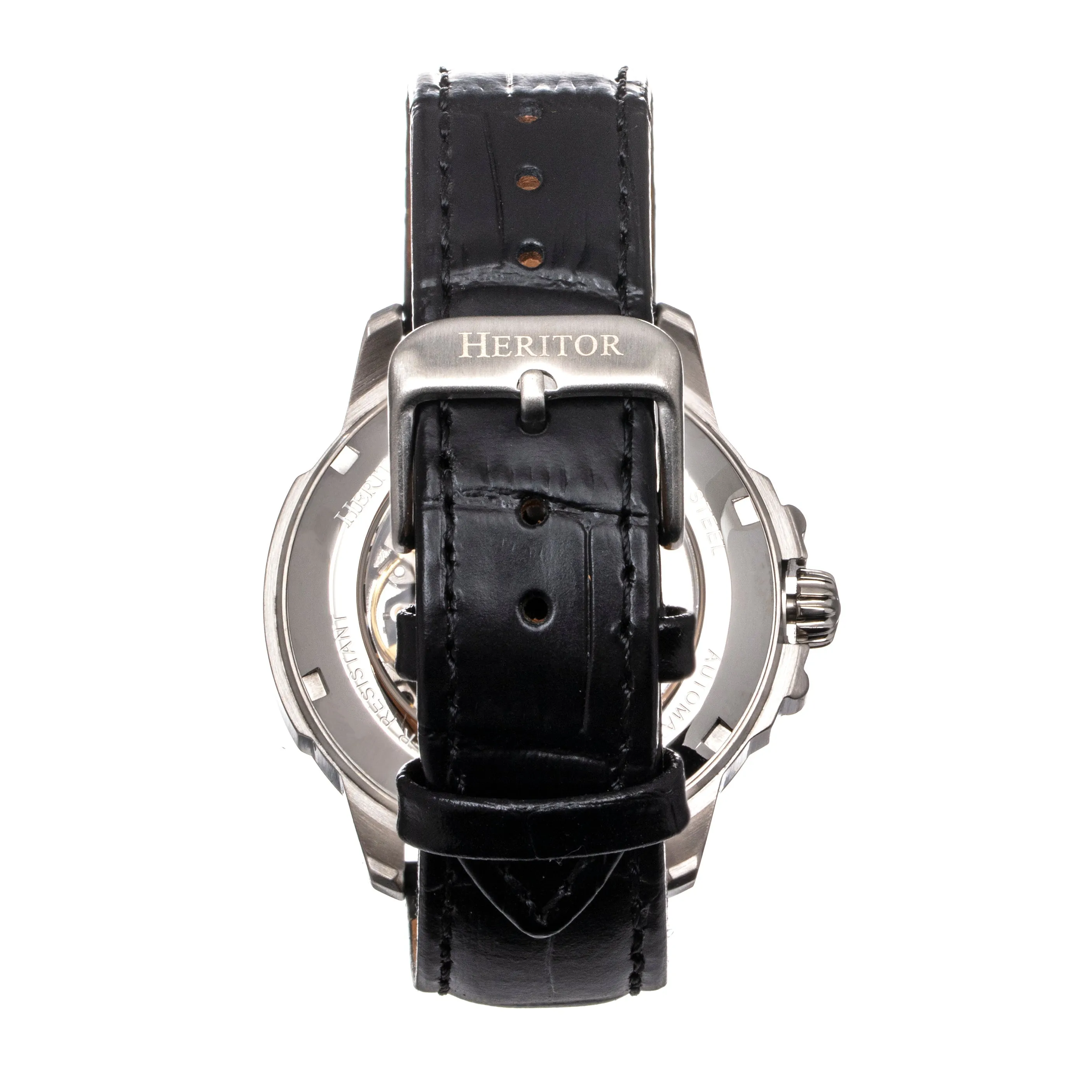 Heritor Automatic Theo Semi-Skeleton Leather-Band Watch - White