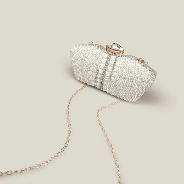 High-End Diamond Rose Pearl Chain Niche Design Clutch Bag