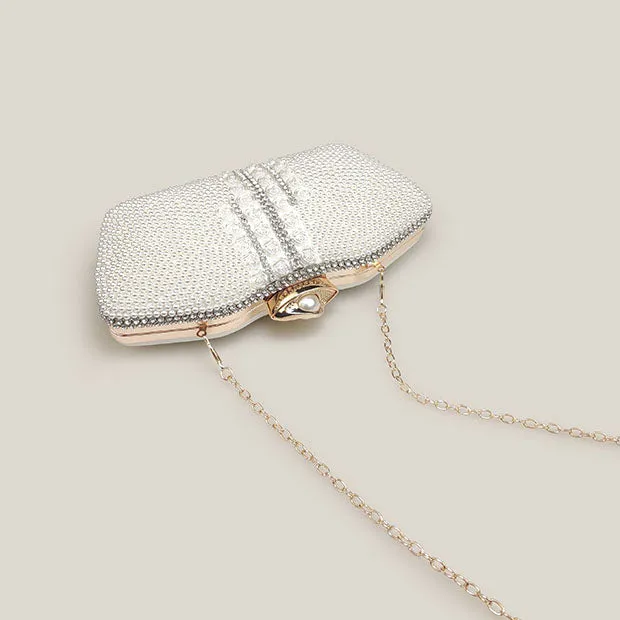 High-End Diamond Rose Pearl Chain Niche Design Clutch Bag