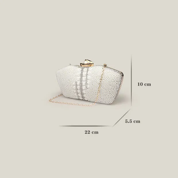 High-End Diamond Rose Pearl Chain Niche Design Clutch Bag