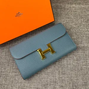 HM CLUTCH CONSTANCE 22 CERULEAN CALFSKIN GOLD HARDWARE