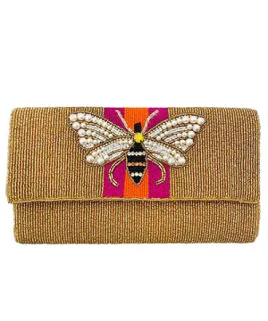 Honey Bee 🐝 Color Block Hand Beaded Clutch Crossbody Bag - Gold