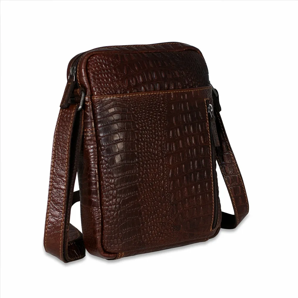 Hornback Croco Slim Crossbody w/Zippered Front Pocket #HB213