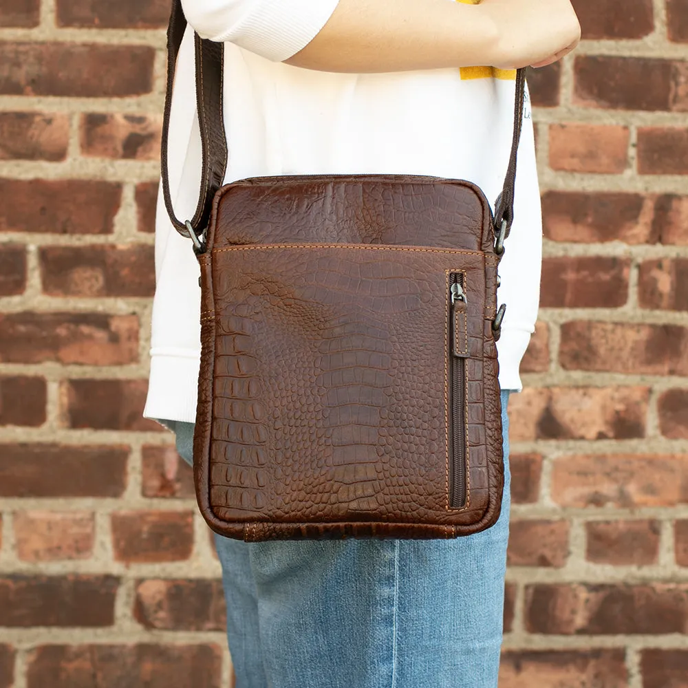 Hornback Croco Slim Crossbody w/Zippered Front Pocket #HB213