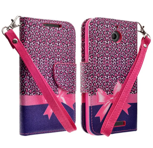 HTC Desire 510  Case, Wallet Case, Wrist Strap [Kickstand] Pu Leather Wallet Case with ID & Credit Card Slots - Hot Pink Cheetah