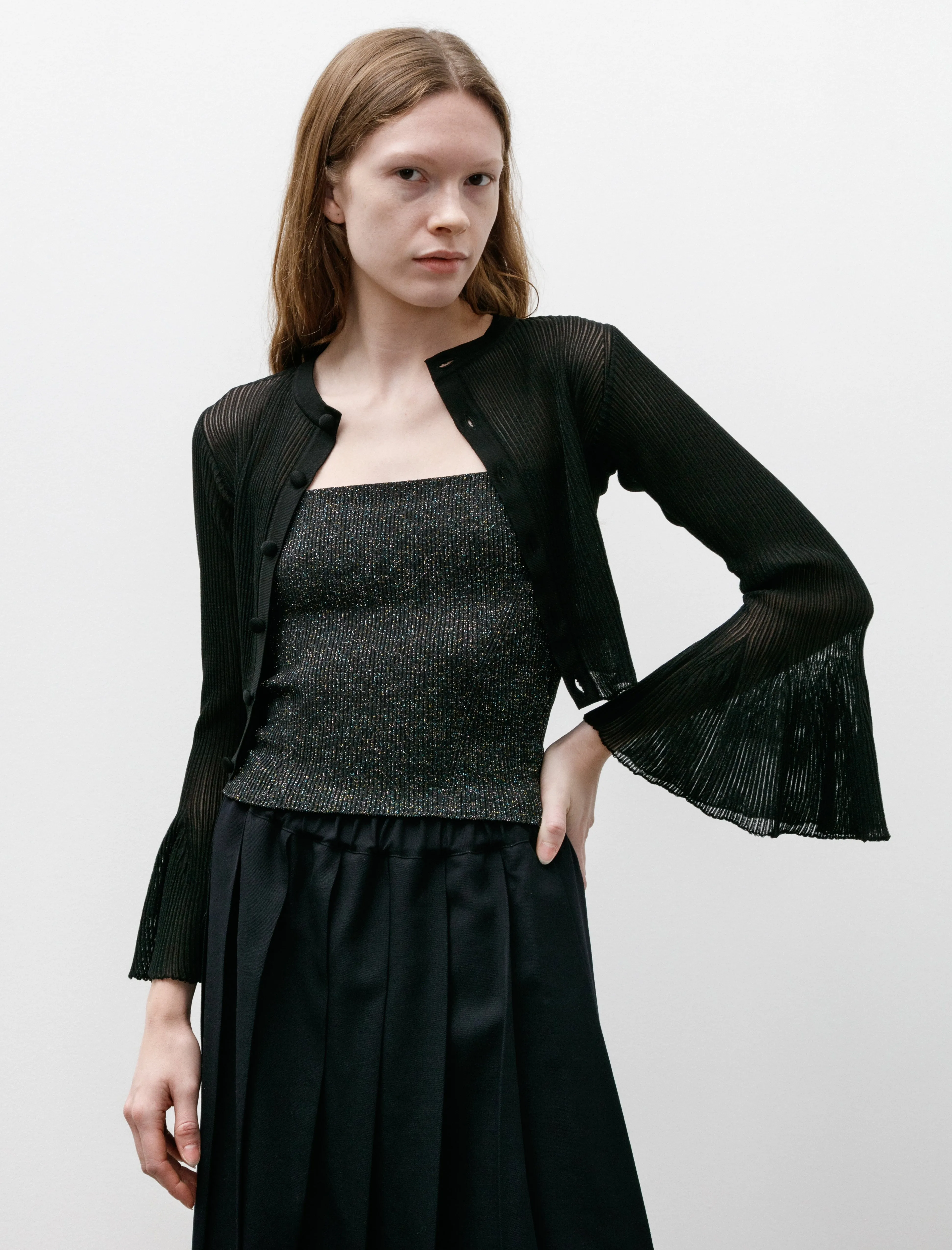 Hypha Lucent Bell Sleeve Cardigan Black