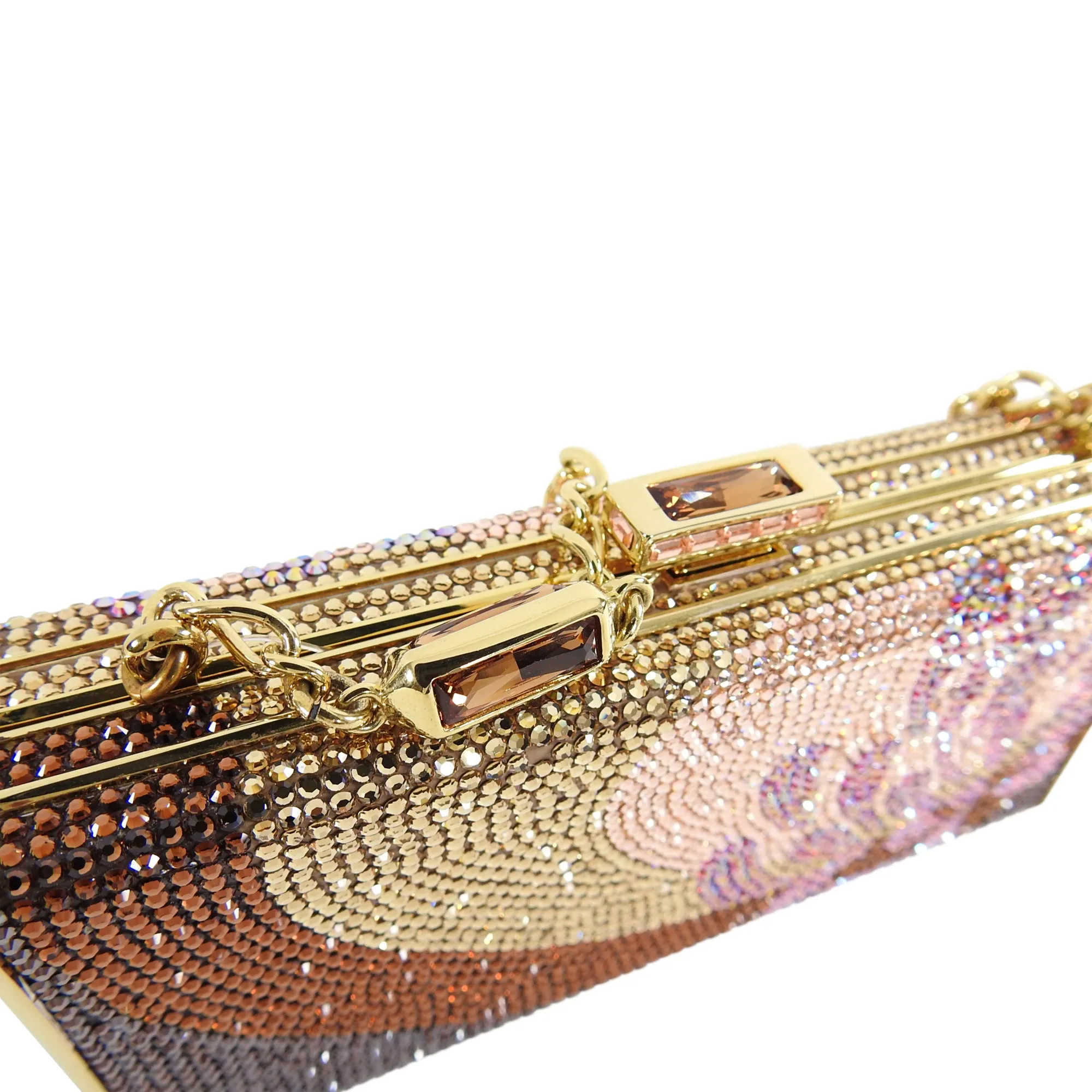 Judith Leiber Multi flower Crystal Small Gold Minaudiere Box Evening Bag