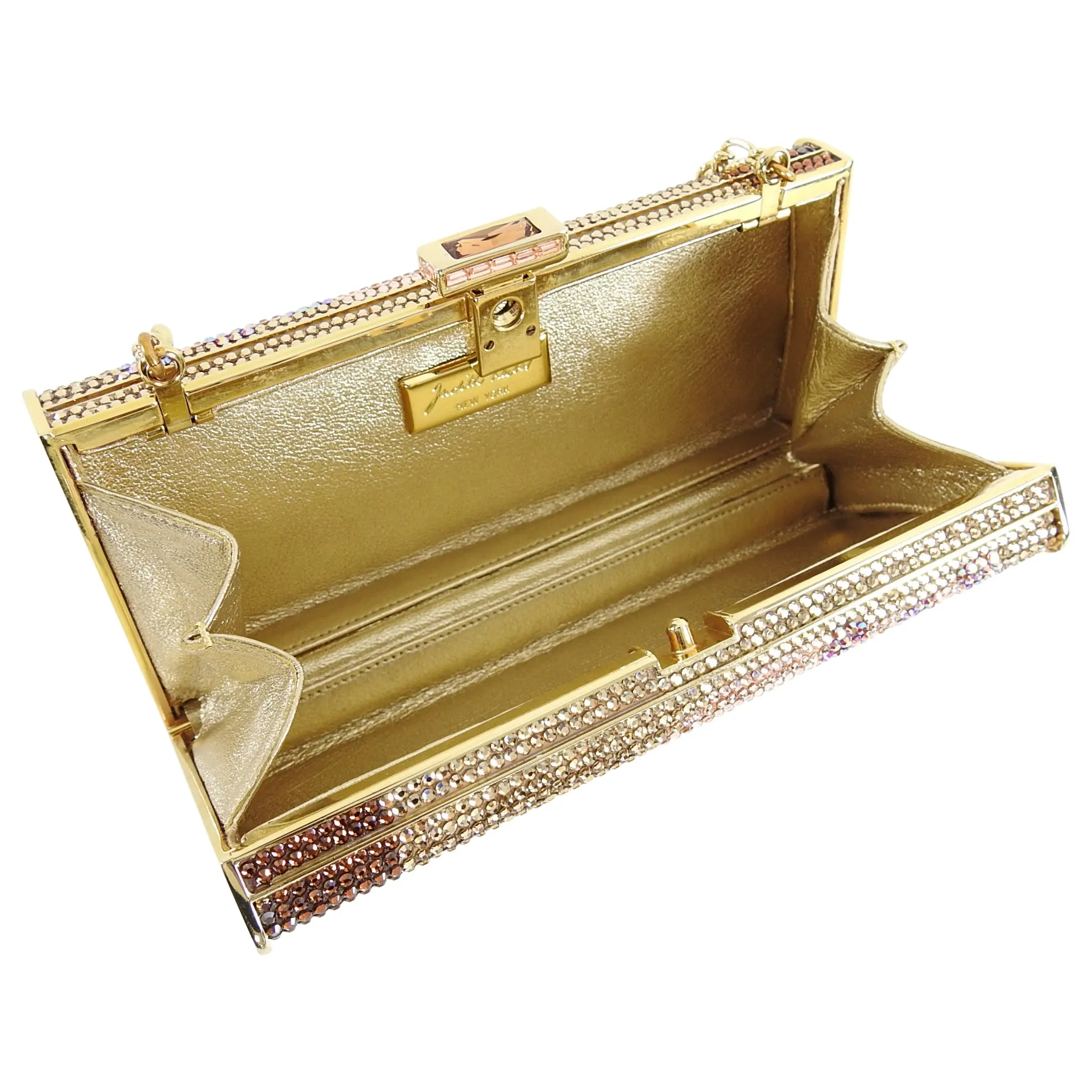 Judith Leiber Multi flower Crystal Small Gold Minaudiere Box Evening Bag