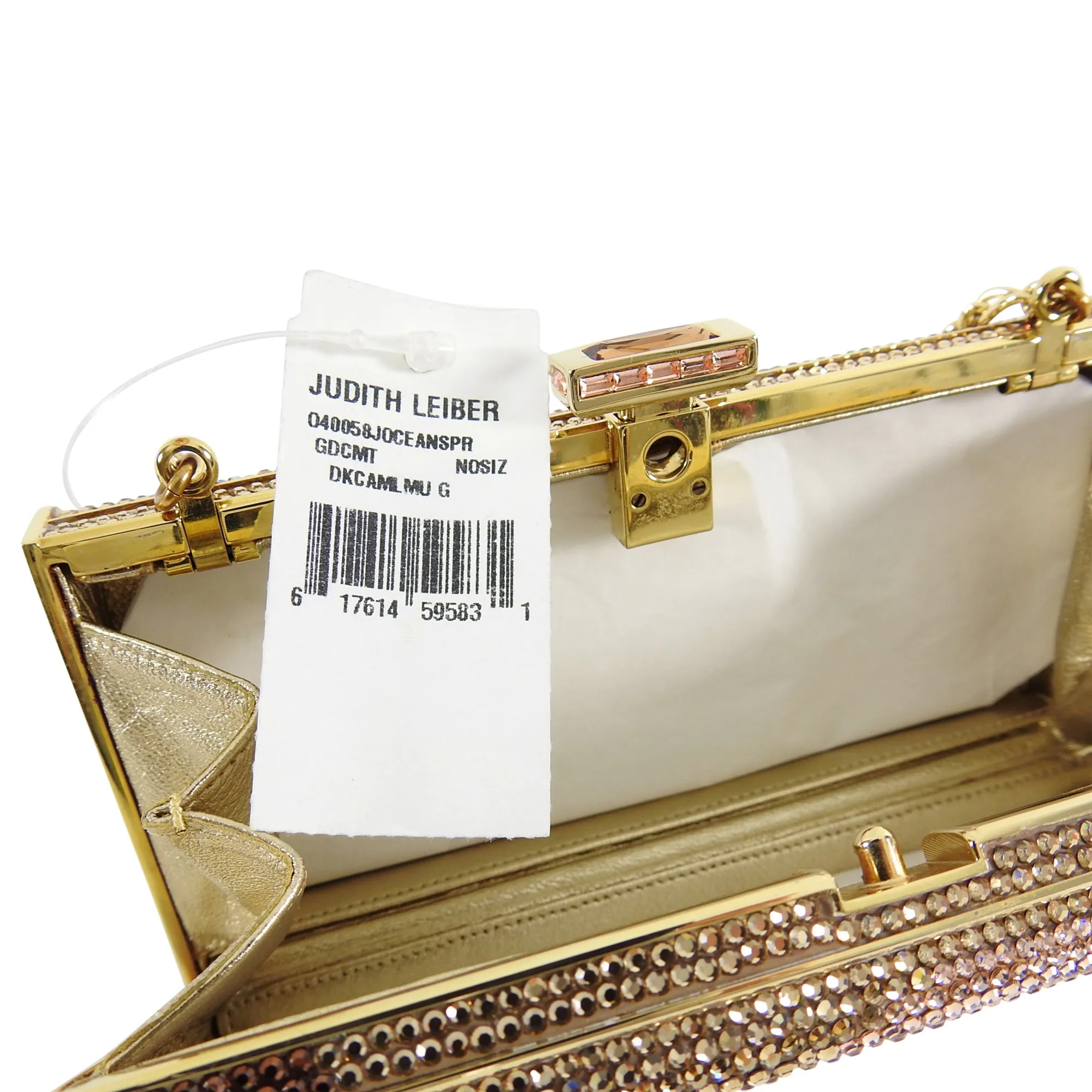 Judith Leiber Multi flower Crystal Small Gold Minaudiere Box Evening Bag