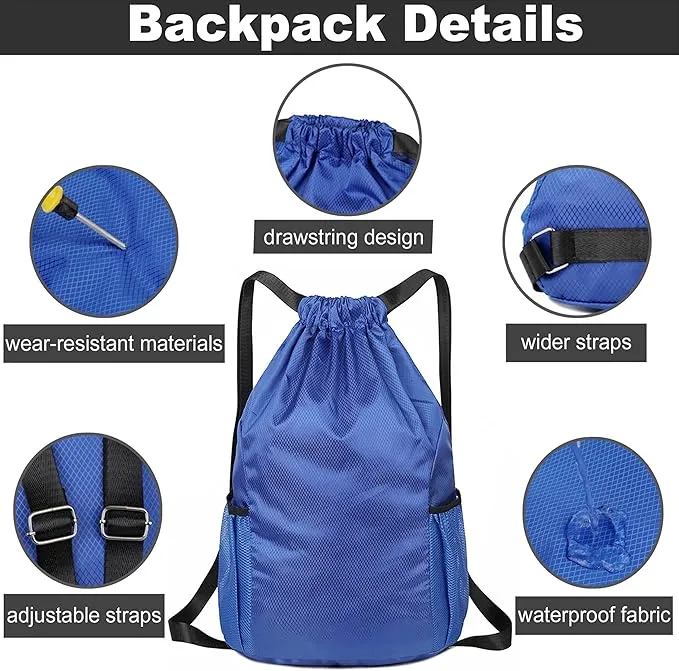 KANGSIT Drawstring Bag, Swim PE Bags Drawstring Gym Bag for Kids Adults, Waterproof Swimming Sports Bag for School Sports Swimming Gym Travel Unisex Gym Bag