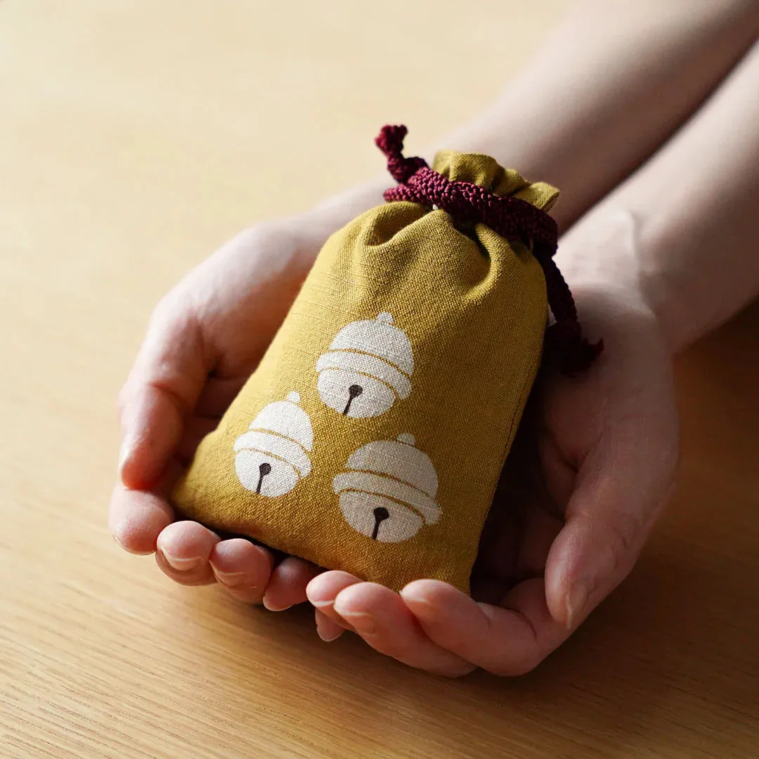 Katazome Small Talisman Bag - Bell -,  Drawstring Pouch,  Japanese traditional craft bag