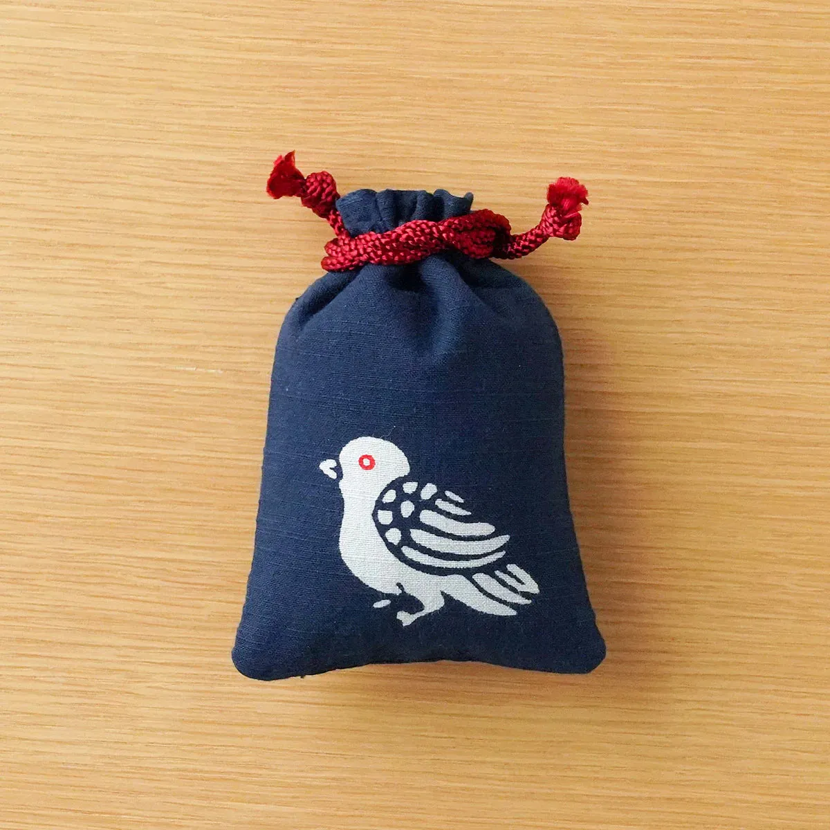 Katazome Small Talisman Bag - Pigeon -,  Drawstring Pouch,  Japanese traditional craft bag