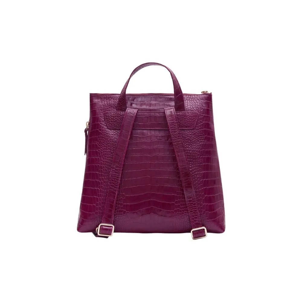 Leather 13" Laptop Backpack - Pink Croc