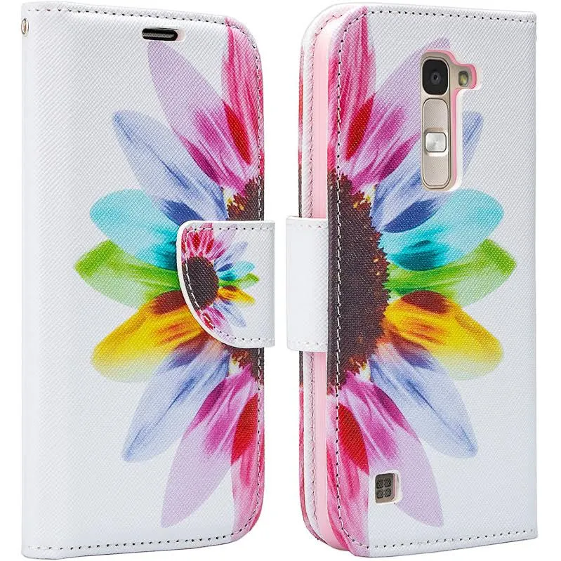 LG K10 / LG Premier LTE Case, Wrist Strap Magnetic Fold[Kickstand] Pu Leather Wallet Case with ID & Credit Card Slots - Vivid Sunflower