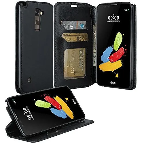 LG K8 | LG Phoenix 2 | LG Escape 3 Wallet Case, Pu Leather Wallet [Kickstand] Case with ID & Credit Card Slots - Black