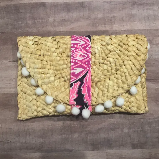 Lilly Pulitzer Straw Clutch Bag - Custom Free Personalization