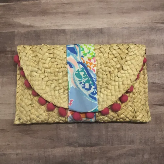 Lilly Pulitzer Straw Clutch Bag - Custom Free Personalization