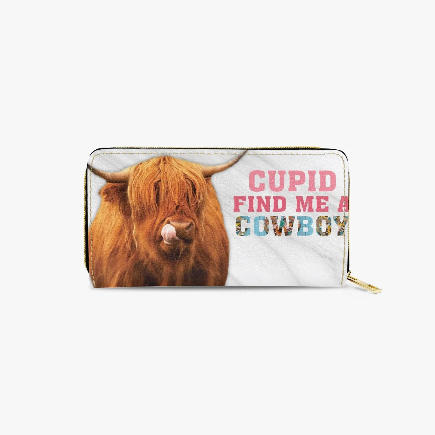 Long Type Zipper Purse - Highland Cow, Cupid find me a Cowboy