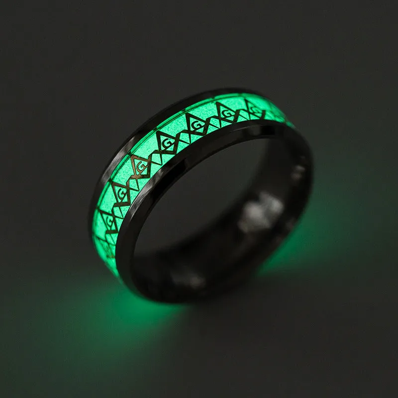 Luminous Masonic Steel Ring for Men - Retro European Style