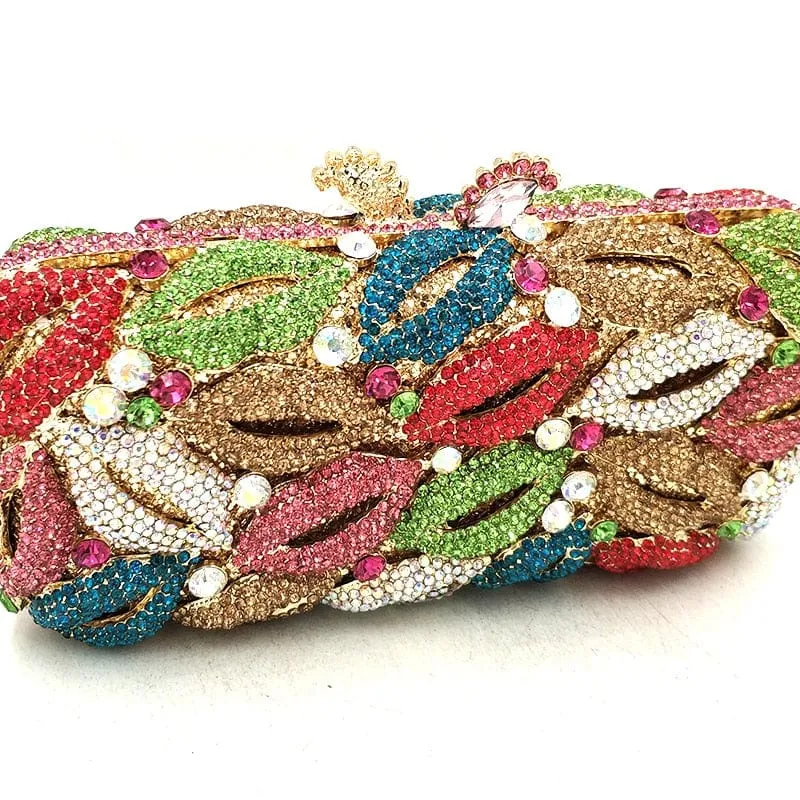 Luxury Crystal Hot Lip Colorful Clutch