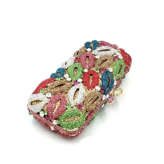 Luxury Crystal Hot Lip Colorful Clutch