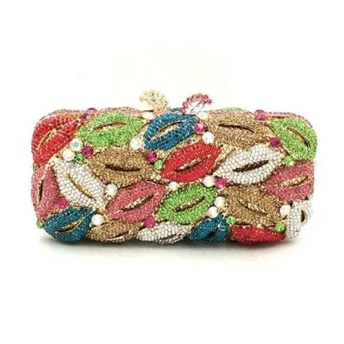 Luxury Crystal Hot Lip Colorful Clutch