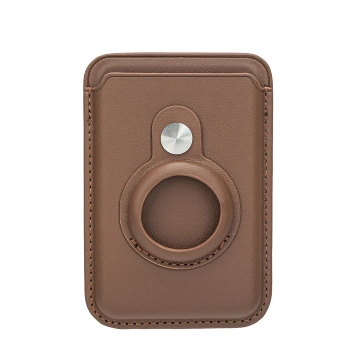 Magnetic Apple AirTag MagSafe Leather Wallet Credit Card Holder - Brown