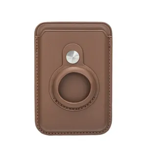 Magnetic Apple AirTag MagSafe Leather Wallet Credit Card Holder - Brown