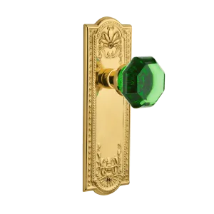 Meadows Long Plate with Emerald Waldorf Knob in Unlacquered Brass