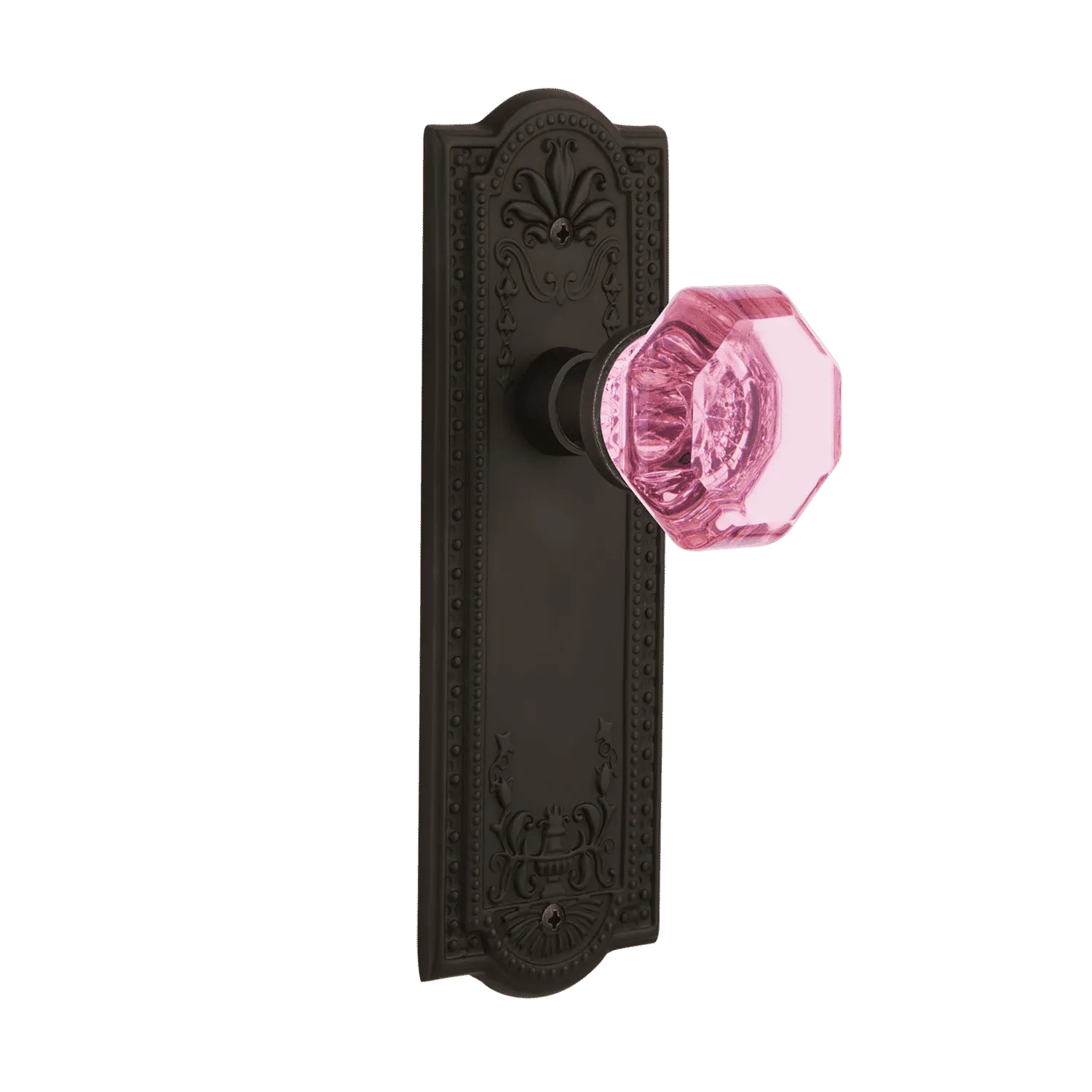 Meadows Long Plate with Pink Waldorf Knob in Oil-Rubbed Bronze