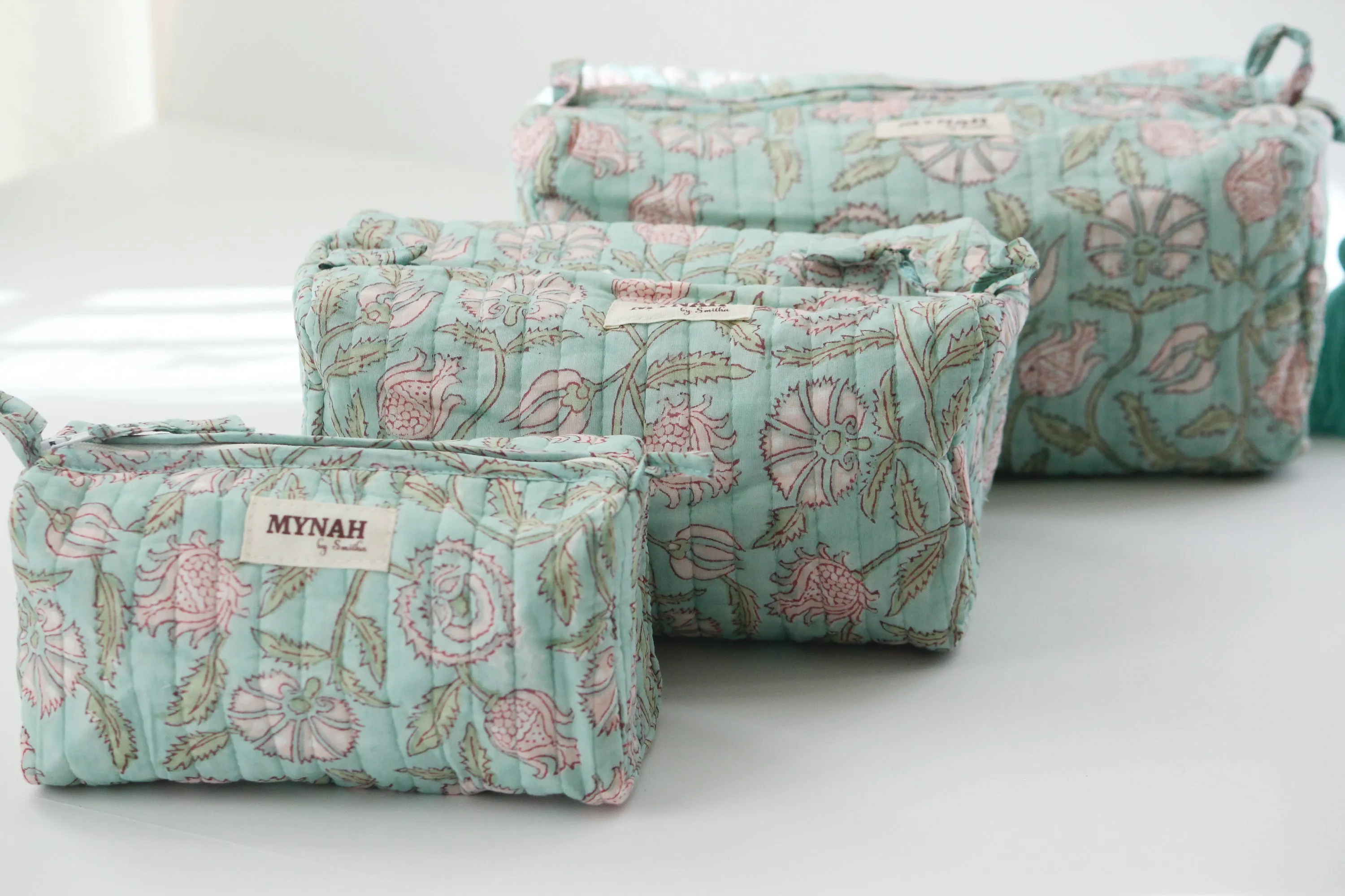 'MINT MAGIC' printed travel/makeup zipper pouch-set of 3